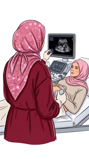 الدكتورة نادية علي حبيب بركات أثناء فحص السونار والمتابعة الطبية
